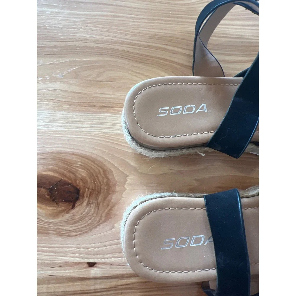 Soda Womens Black Faux Suede Espadrille Platform Wedge Ankle Strap Sandals 2in 8